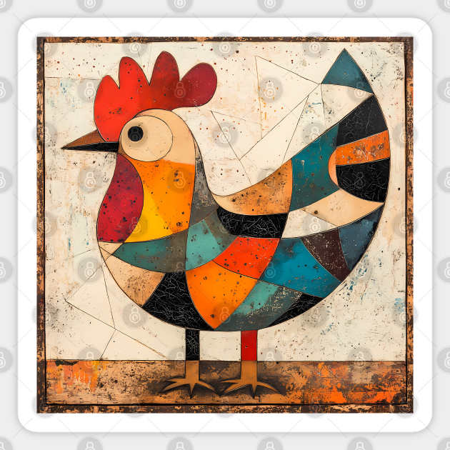 Chicken - Cubist Style Retro Colorful Abstract Design Sticker by TuncGK